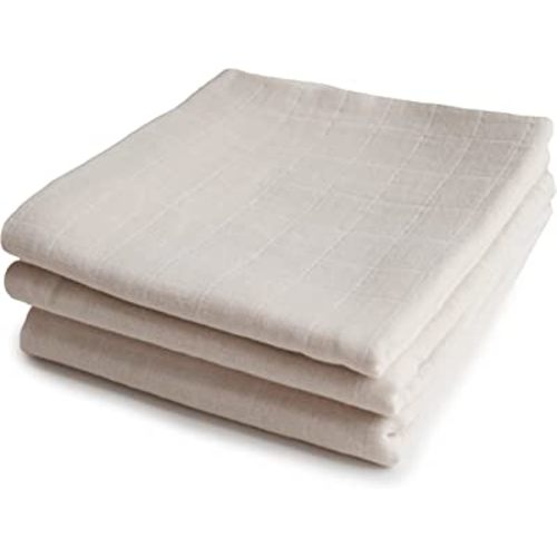 mushie Muslin Baby Cloths | 100% Organic Cotton | 23.5" x 23.5" (Fog) 3-Pack