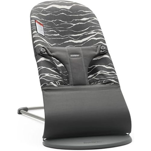 BabyBjörn Bouncer Bliss, Cotton, Anthracite/Landscape Print 2-in-1 Adjustable Baby Bouncer Seat and Toddler Chair, Newborn to Toddler (8-29 lbs), 4 Positions, Lightweight & Portable