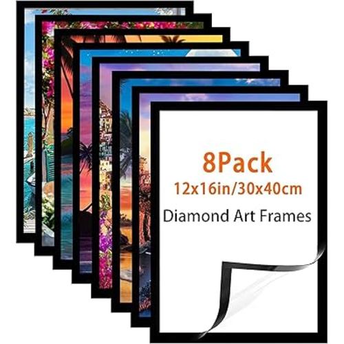 Diamond Art Frame 12x16 Inch - Diamond Frame 30x40 cm Painting Suitable for 10x14inch Picture, Diamond-Frames Magnetic Self-Adhesive,Suitabble Frames Painting for Wall Window Door - 8 Pack (Black)