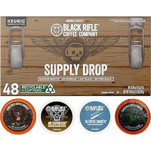 Black Rifle Coffee Company Supply Drop Variety Pack (48 Count of K Cups) - Silencer Smooth, AK Espresso, Just Black, & BeyondBlack KCup Pods - K Cups Coffee Variety Pack