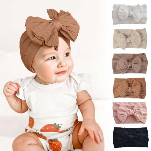 EISHOW 6 Pack Headbands for Baby，Fashionable Stretchy Nylon Headband With Bows Elastic Wide Headbands for Toddler Girls
