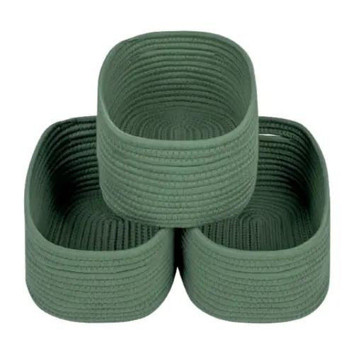 CubesLand Small Storage Basket for Shelves, Woven Rope Green Basket for Organizing, Durable & Skin-Friendly Cube Shelf Closet Organizer Bins, Toy Storage Organizers Bin, Modern Home Decor with Handles