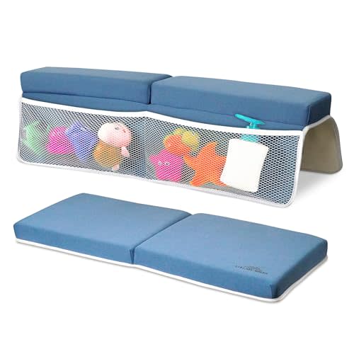 Baby Bath Kneeler and Elbow Rest Pad Set -2 Inch Thick Comfortable Non-Slip 30" Extra Long Bath Kneeling Pad with Toy Organizer Pockets - Soft Machine Washable XL Memory Foam Bathing Support Cushion