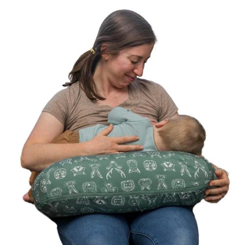 Boppy Nursing Pillow - Ergonomic Bottle & Breastfeeding Pillow with High Lift & Firm Support - Water-Resistant with Washable Cover - Baby Safety Alliance Verified - Green Forest Animal Sketches