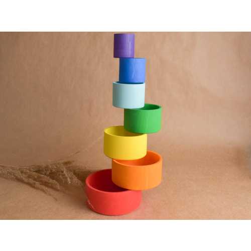 Wooden Stacking Cups Toy Set for Kids Montessori Toy Preschool Color Sorting Nesting Bowls Waldorf Stacking Toy Educational Gift for Kids