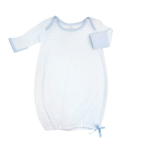 Pinstripe Knit LS Lap Shoulder Gown w/ Pima Trim -Blue/Blue | Berings