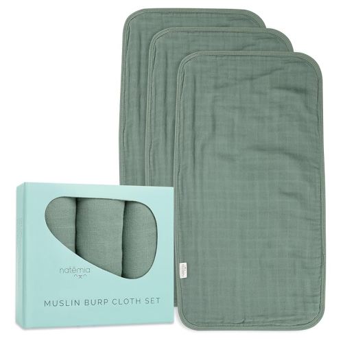 Natemia Muslin Burp Cloths for Baby Boys and Girls - Super Absorbent Baby Burp Cloths, Viscose Derived from Bamboo Cotton Baby Washcloths, 3-Pack Neutral Burp Cloths for Newborn, 21" x 11"