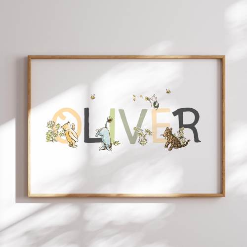 Custom Nursery Name Print | Baby Name Print | Classic Winnie the Pooh Nursery Decor | Personalised Nursery Wall Art | Pooh Bear Name Sign