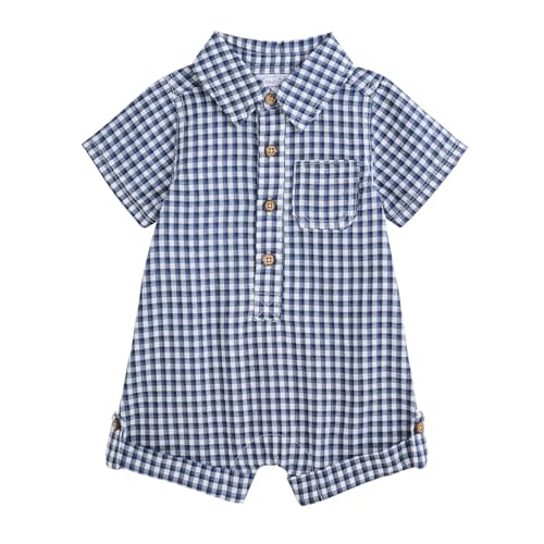 Mud Pie Baby Boy Gingham Collar Shortall