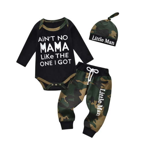 Newborn Baby Boy Clothes Letter Print Long Sleeve Romper + Pants + Hat 3PCS Outfits Set 0-3 Months