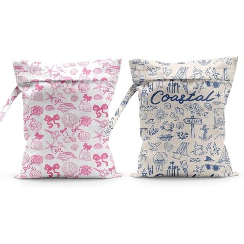 2pcs Coastal Wet Dry Bag Reusable Swimsuit Waterproof Cloth Diaper Bags