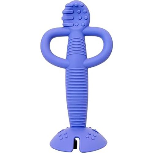 Busy Baby Teething Spoon - 2-in-1 Teether and Training Spoon for Self Feeding, Dishwasher Safe, BPA Free, Food Grade Silicone (Violet)