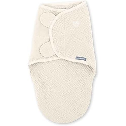 SwaddleMe by Ingenuity Muslin Original Swaddle, 100% Cotton, Size Small/Medium, for Ages 0-3 Months, 7-14 Pounds, Up to 26 Inches Long, 1.5 TOG - Cream