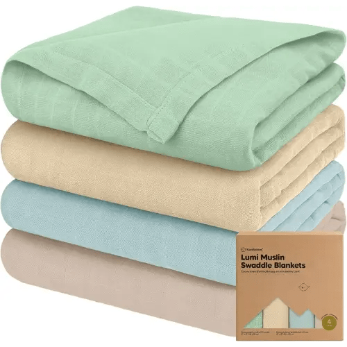 4-Pack Muslin Swaddle Blankets for Boys, Girls - Organic Baby Swaddles for Newborns, Soft & Breathable Receiving Baby Blankets for Girl, Boy, Neutral, Newborn Essentials Gift (Mirage)