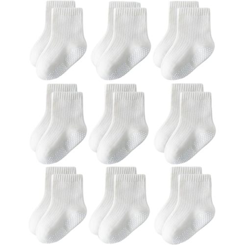 Toddler Grip Socks Non Slip Crew Socks Socks for Baby Boys Girls | Cute Seamless Cotton Socks 9 Pairs