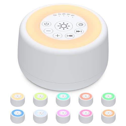Sleepbox Sound White Noise Machine with 25 Soothing Sounds and 10 Colors Warm Night Light 4 Brightness Levels 32 Volume Levels 5 Timer and Memory Function for Baby Kids Adults Seniors Sleeping White