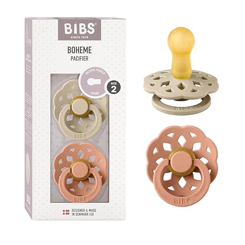 BIBS Pacifiers - Boheme Collection | BPA-Free Baby Pacifier | Made in Denmark | Set of 2 Vanilla/Peach Color Premium Soothers | Size 6-18 Months