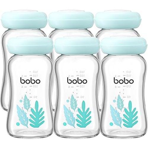 YOHKOH Glass Breast Milk Storage Bottles - 100% Leak-Proof, BPA-Free Breastmilk Storage Containers, Freezer & Dishwasher Safe, Ideal for Nursing Mothers (Blue, 5.4oz (Pack of 6))