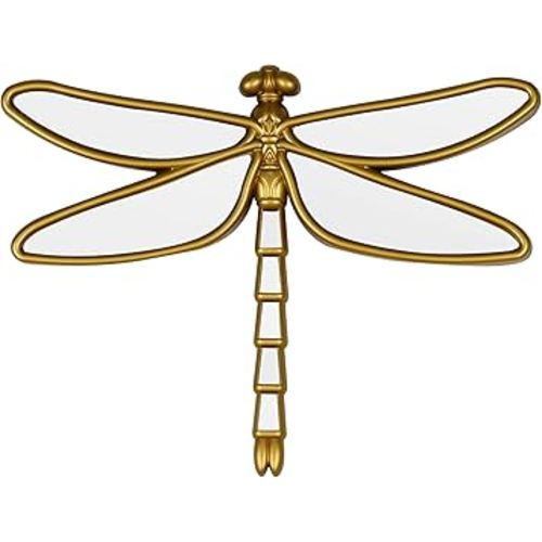 Decorative Golden Dragonfly Wall Mirror, Plastic Frame with Mirrored Wings (12.4 x 9.3 inches)