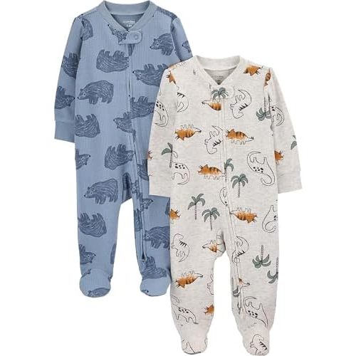 Simple Joys by Carter's Baby-Boys 2-Way Zip Thermal Footed Sleep and Play, Pack of 2Baby and Toddler Sleepers