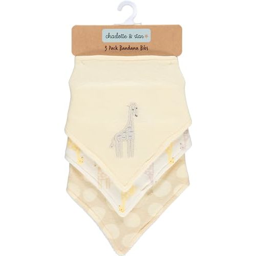 Cudlie Little Beginnings 3-Pack Bandana Set for Babies, Nursery Bibs for Drooling and Teething, Burp Cloth for Infants, Giraffe