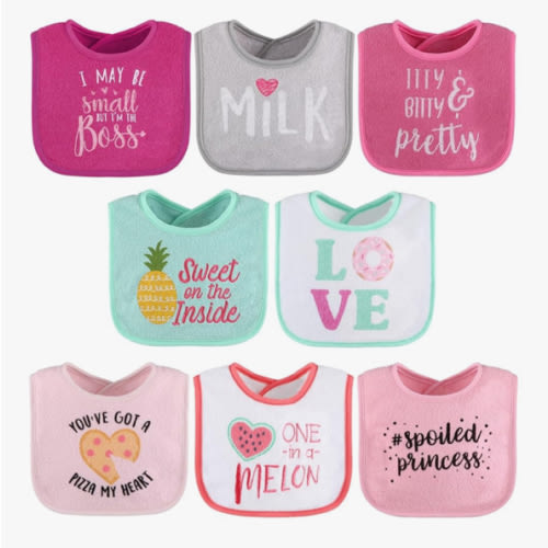 The Peanutshell Baby Girl Terry Bib Set of 8-100% Cotton, Soft, Absorbent Baby Bibs, Toddler Girl Set, Newborn & Infant Bib - Pink
