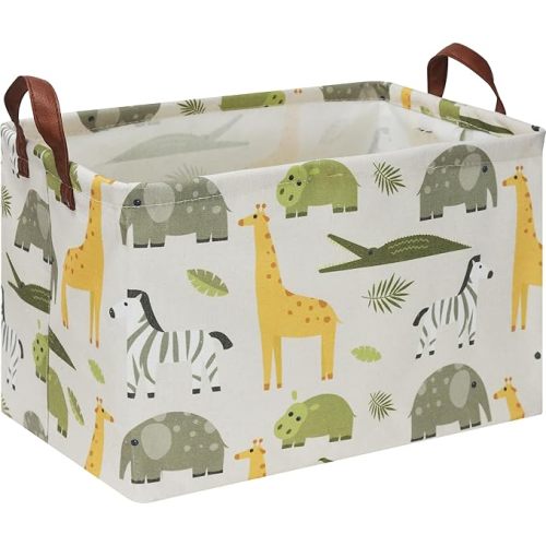 Rectangular Green Storage Basket,Collapsible Gift Basket with Handles,Kids Toys/Books Box,Room Decor(Green Animal)