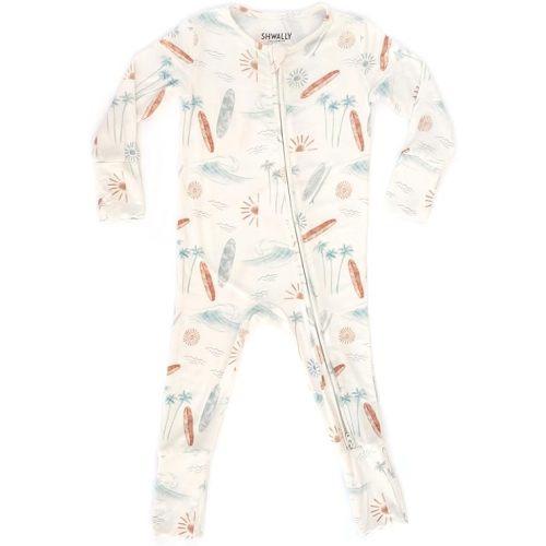 Shwally Organic Baby Bamboo Rompers with 17 Signature Prints - Infant Zipper Jumpsuits