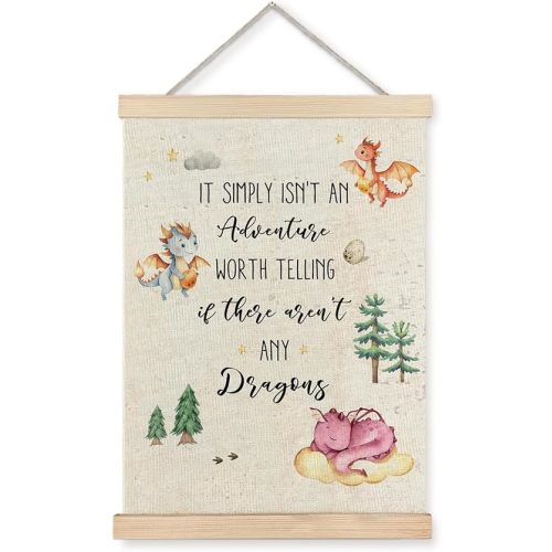 JINYO Dragon Nursery Wall Decor, Kids Room Wall Art Poster, Boys Room Decor, Dragon Canvas Prints Wall Decor for Kids Boys Nursery Toddler Bedroom Playroom, 12x16 Inches