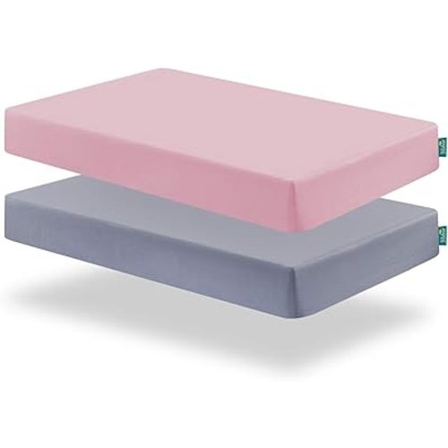 Biloban Crib Sheets Girl Fitted, 2 Pack Crib Sheet Fits for Standard Crib Mattress, Neutral Toddler Bed Sheets for Baby Boys, Grey & Pink, 52”X 28”