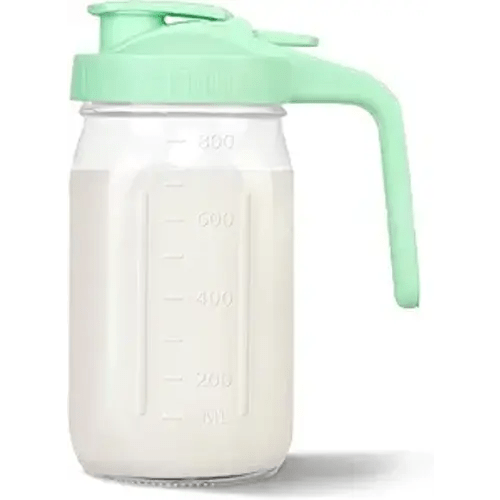 Mason Jar Pitcher, 32 oz Glass Milk Pitcher, Wide Mouth & Leakproof Glass Pitcher with Lid for milk, Sun Tea, Juice, Cold Brew Coffee and Drinks