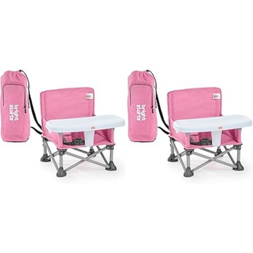 Bright Starts Pop 'N Sit Portable Booster, Indoor/Outdoor Use, Floor Seat with Feeding Tray, Pink, 6 Mos - 3 Yrs (Pack of 2)