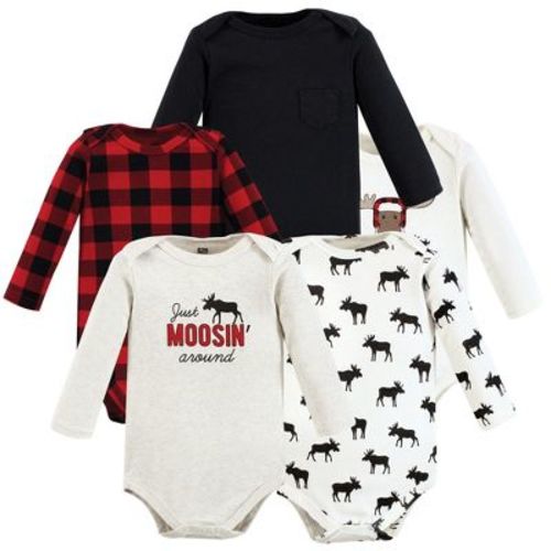 Hudson Baby Basics Infant Boys Cozy Long Sleeve Bodysuits 5-Pack, Moosey Winter Fun, 3-6 Months
