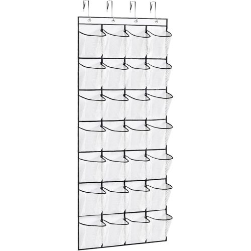 28Large Pockets Over The Door Shoe Organizer, Hanging Shoe Organizer for Closet, Premium Clear Shoe Rack for Door, Shoes Hanger Organizers Storage Holder for Back of Door and 4Metal Hook White