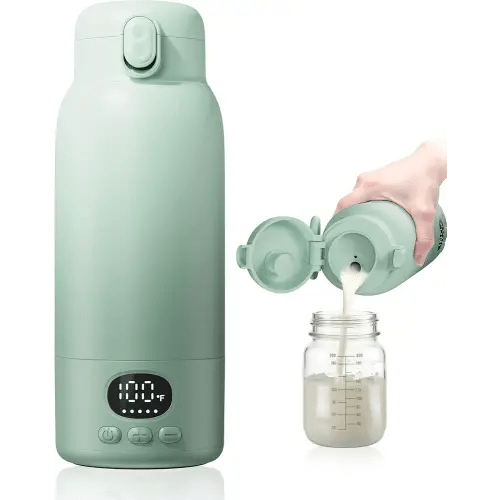 Portable Bottle Warmer for Travel, Fast Heating for Breast Milk & Water, 17 Ounces, Long-Lasting Battery, Ideal for Outdoor Use & Baby Shower, Light Green