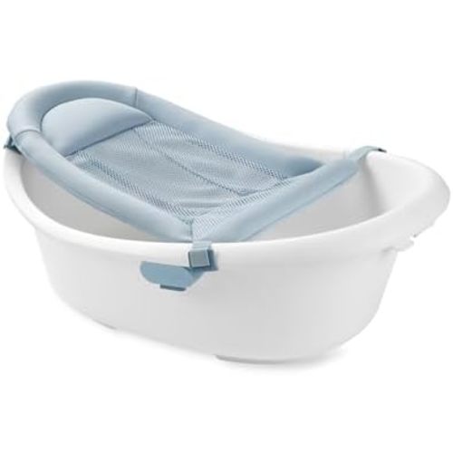 Skip Hop Baby Bath Tub 4-in-1 Grow with Baby Infant to Toddler Bathtub with Supportive Sling and Sit-Up Support Wave Age 0m+