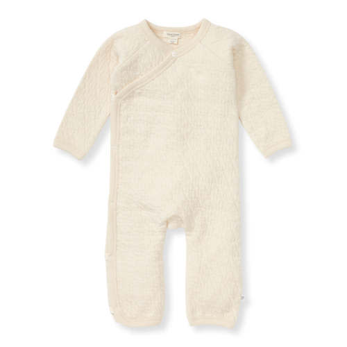 Organic Cotton Quilted Bee Wrap-Front Baby Jumpsuit - Oat