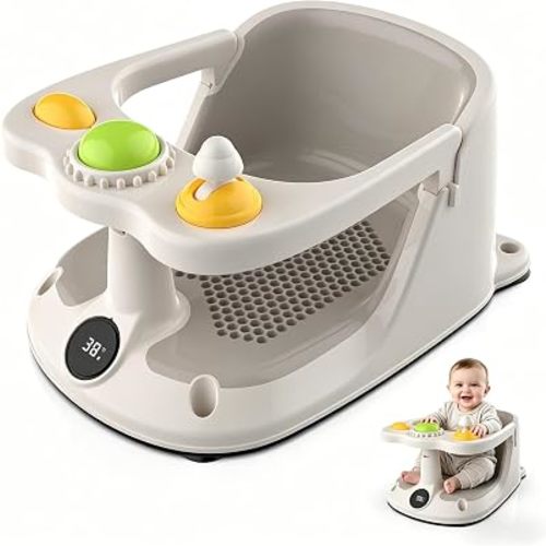 Baby Bath Seat, 6 Months & Up Anti-Slip Baby Bathtub Seat for Sitting Up Infants, Powerful Suction Cups Shower Chair with Rinse Cup, Soft Comfortable Back Support, Safety Infant Bath Tub Accessories