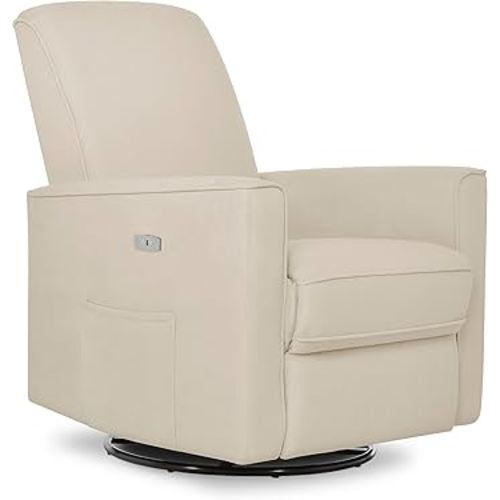 Evolur Harlow Upholstered Power Glider Recliner with USB Charging – Rocking & 360° Swivel with Smooth Glide – Greenguard Gold & FSC Certified – Modern Nursery and Living Room Chair in Light Sand