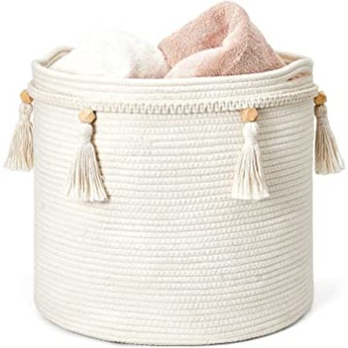 Amazon.com: Mkono Macrame Decorative Cotton Rope Basket Boho Cute Woven Tassel Closet Storage Bins Organizer for Nursery,Baby Toys,Blankets,Magazines, Potted Plants Cover,Living Room,Bedroom Home Decor 15"x 14" : Baby