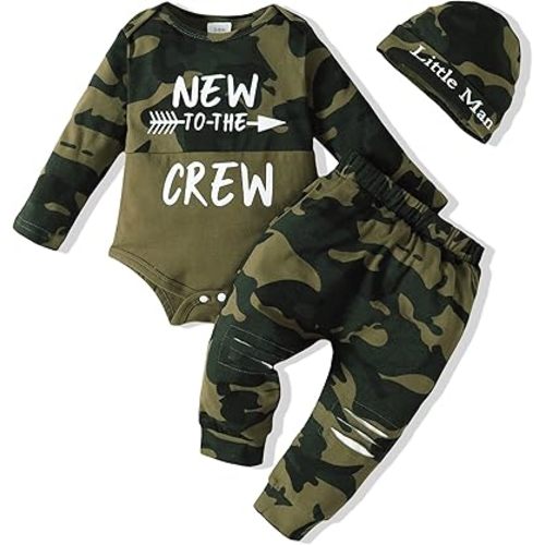 Newborn Infant Baby Boy Clothes Fall Winter Outfits New to The Crew Outfit Toddler Baby Boy Clothes Set