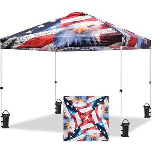 EAGLE PEAK 10x10 Pop Up Canopy Tent Easy Up Canopy Outdoor, American Icon