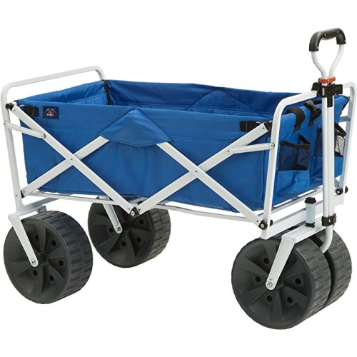 Mac Sports Heavy Duty Collapsible Folding All Terrain Utility Beach Wagon Cart, Blue/White