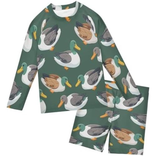 Spring Duck Boys Swimsuit Rash Guard Toddler Kids Long Sleeve Swim Shirt and Trunks Swimwear Set 3-10Y