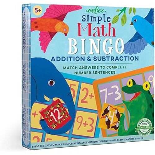 eeBoo: Simple Math Bingo Game, Addition & Subtraction, Match Answers to Complete Number Sentences, 54 Tiles Included, for Ages 5 and up