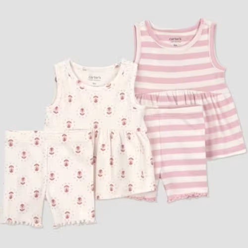 Carter's Just One You® Baby Girls' 4pc Striped Peplum Tank Top and Capri Pants Set - Pink/Ivory 3M