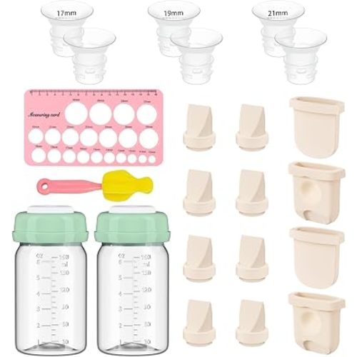 22pcs Breast Pump Replacement Parts Kit for eufy S1 Pro/S1/E20/E10 Breast Pump, Including 8 Duckbill Valves, 4 Diaphragms, 6pcs Flange Inserts, 2 Storage Bottles,1 Sizing Ruler, 1 Cleaning Brush
