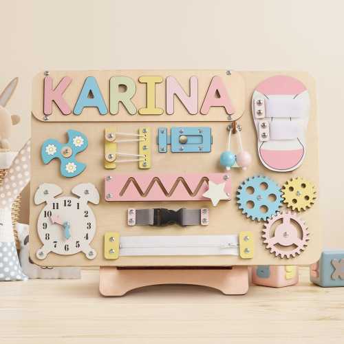 Personalized Baby Busy Board, Wooden Montessori Toys, Baby Shower Gift, Toddler Gifts, Baby Christmas Gifts Custom Name Puzzle, BB10