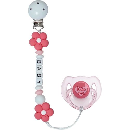 Pink Flowers Pacifier Clip with Cute Magnetic Pacifier Reborn Dolls Toy Accessories (Flowers)