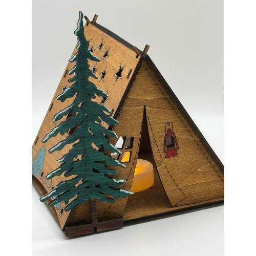 Woodland Tent Night Light decor Nursery Tabletop Rustic Lodge home Decor Wedding Centerpiece outdoor moon stars pine trees design.